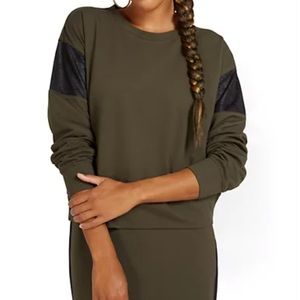 Faux-Leather Inset French Terry Pullover